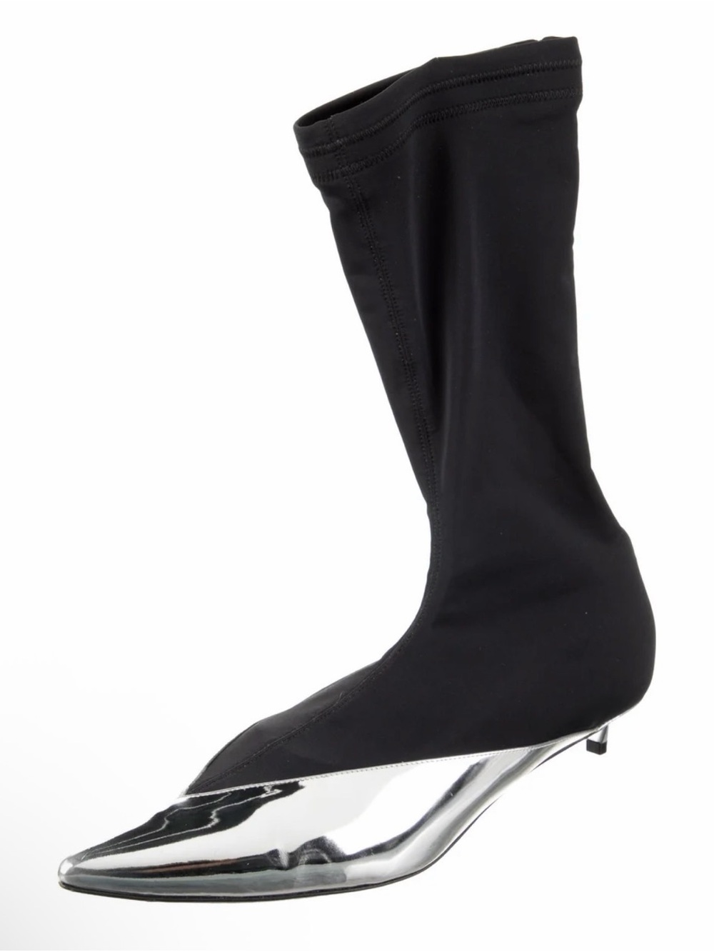 Women's Givenchy Black Stretch Sock Boot with Silver Pointed Toe